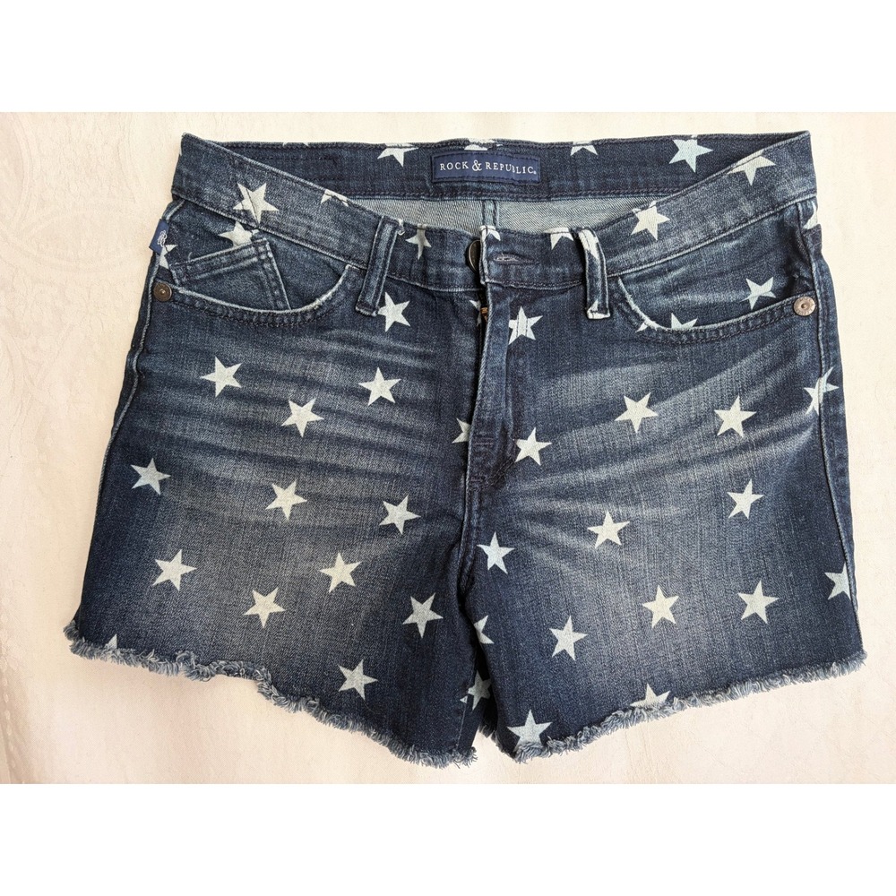 Rock & Republic Womens Star Print Denim Cut Off Shorts Dark Wash Size 10